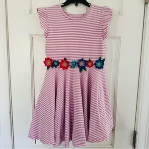 Mini Boden Purple and White Stripe Dress with Colorful Flower Belt